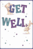 In this illustrated get well card, a lighthearted, hopeful scene brightens the spirit-two adorable friends, a teddy bear and a floppy-eared puppy, play together around the vivid lettering of 'Get Well'. Their cheerful presence is set off by indigo and teal type that stands out boldly against a soft cream-white backdrop, echoing the calming hues often found in West Heath's scenic gardens. Sprays of twinkling stars in blues and violets add a magical, uplifting accent, as if each brushstroke is charged with encouragement. The textures, from the bear's plush fur to the puppy's downy ears, radiate comfort with every detail. This card's energy, both whimsical and nurturing, feels as revitalising as a fresh bouquet crafted by a local West Heath florist-a fitting expression of comfort and care for someone in recovery.